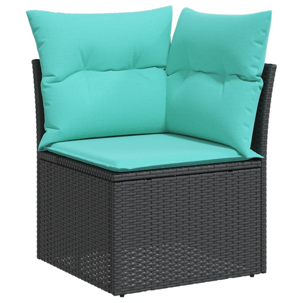 ComfortXL - Salon de Jardin Bas Modulable 6 Pièces Résine Tressée Noire Fonction Coffre Coussins Bleus Patio – ComfortXL Outdoor Living - Image 4