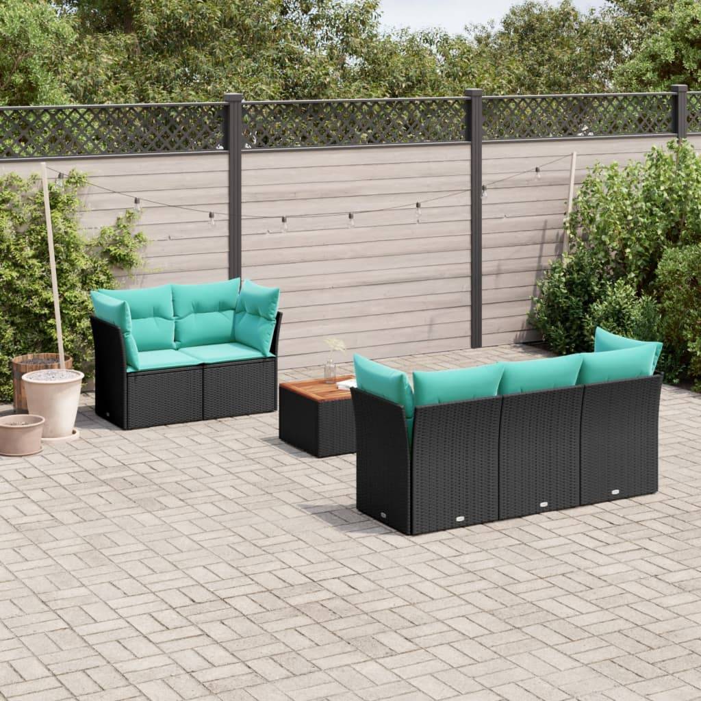 ComfortXL - Salon de Jardin Bas Modulable 6 Pièces Résine Tressée Noire Fonction Coffre Coussins Bleus Patio – ComfortXL Outdoor Living - Image 1