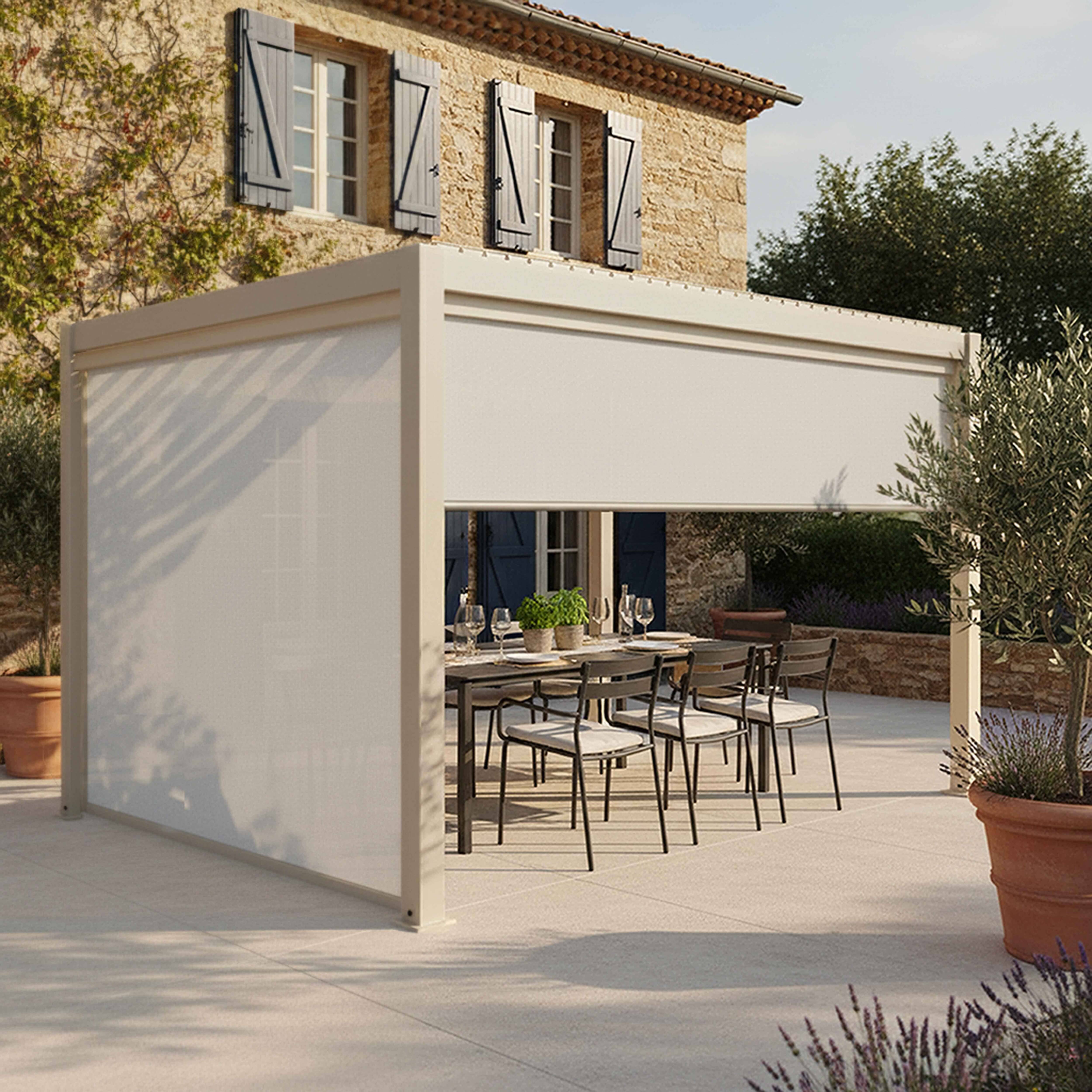 Oviala - Pergola bioclimatique autoportée 3x4 m et 2 stores bois crème Athenes - Oviala - Image 1