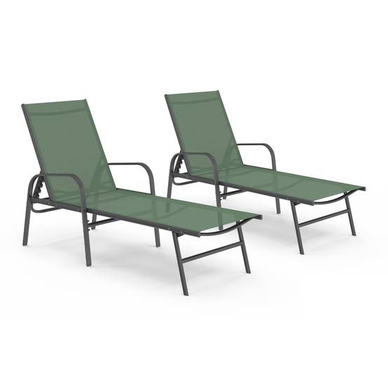 Lot de 2 transats de jardin inclinables FIDJI en acier et toile vert olive - Image 2