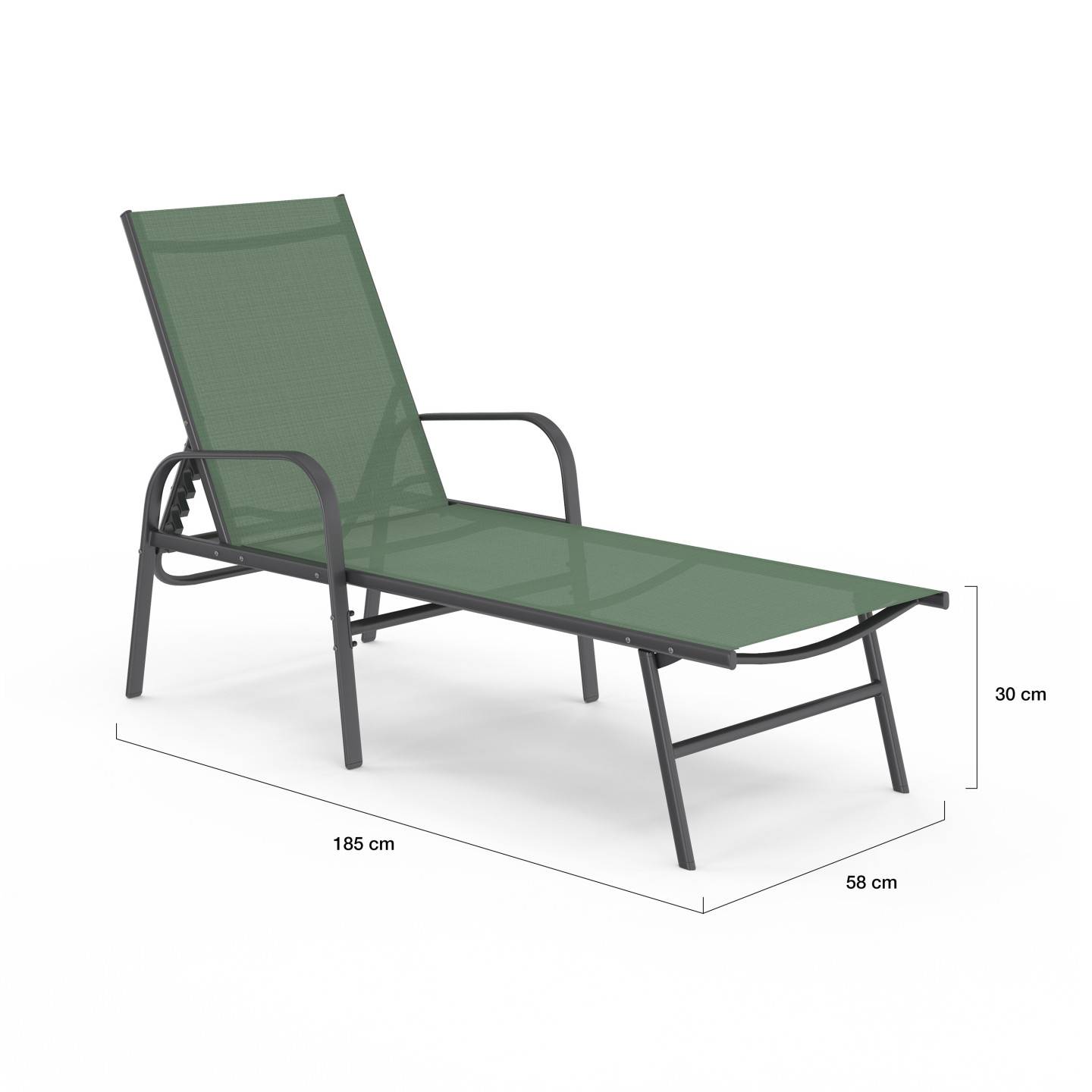Lot de 2 transats de jardin inclinables FIDJI en acier et toile vert olive - Image 4