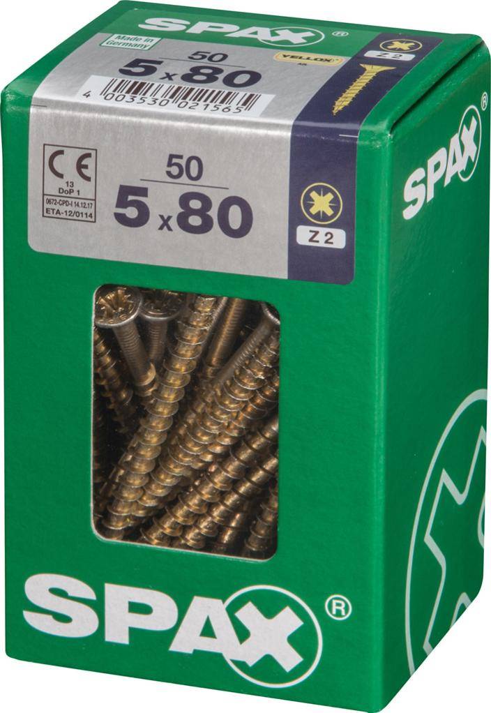 Spax - Lot de 50 vis acier tête fraisée pozidriv SPAX, Diam.5 mm x L.80 mm - Image 5