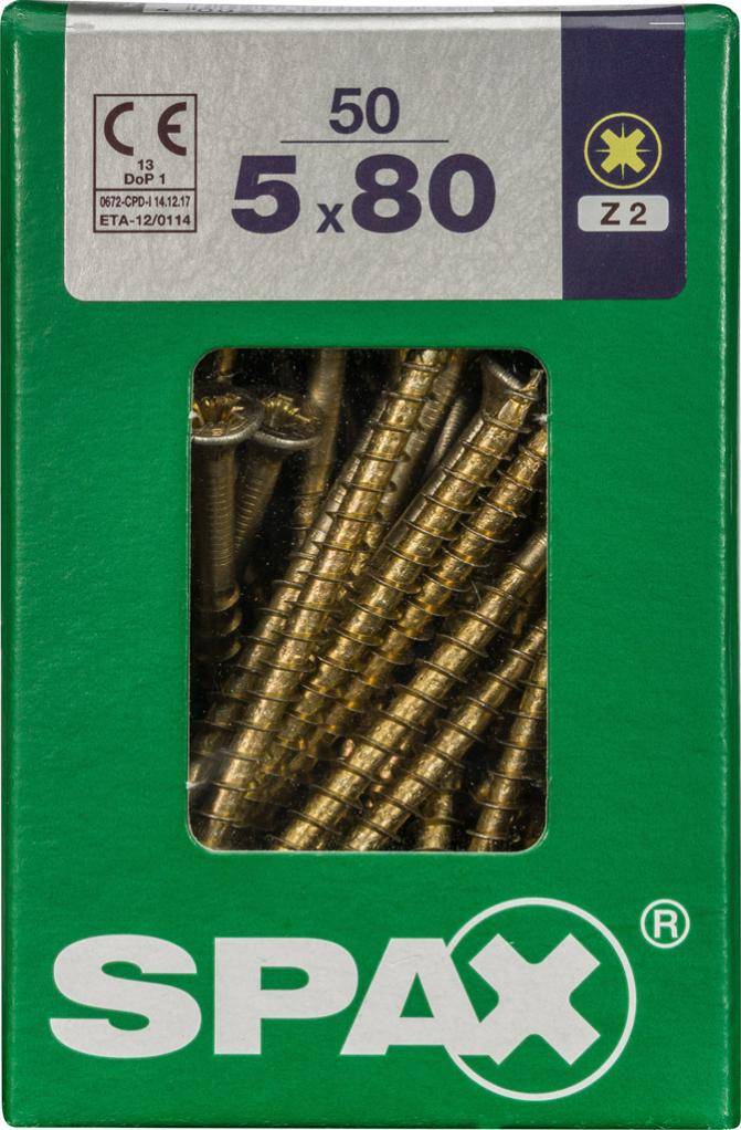 Spax - Lot de 50 vis acier tête fraisée pozidriv SPAX, Diam.5 mm x L.80 mm - Image 4