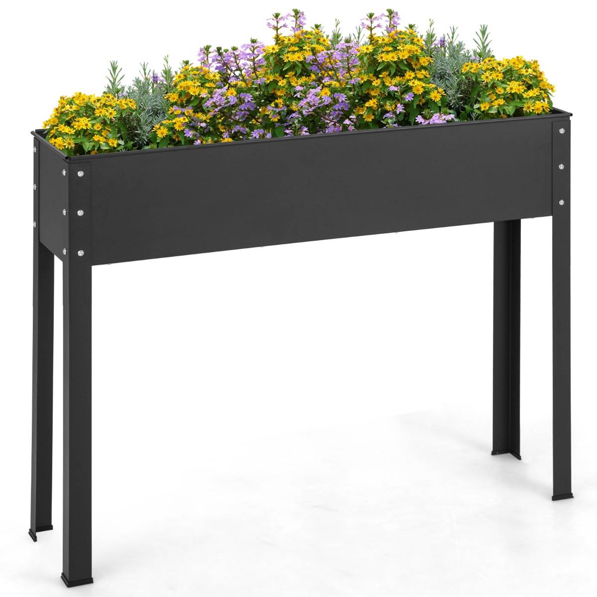 Bac à Jardin Surélevé Jardinière Métallique Élevée avec Pieds Trou de Drainage Conteneur de Plantes Extérieur Intérieur Noir - Image 4