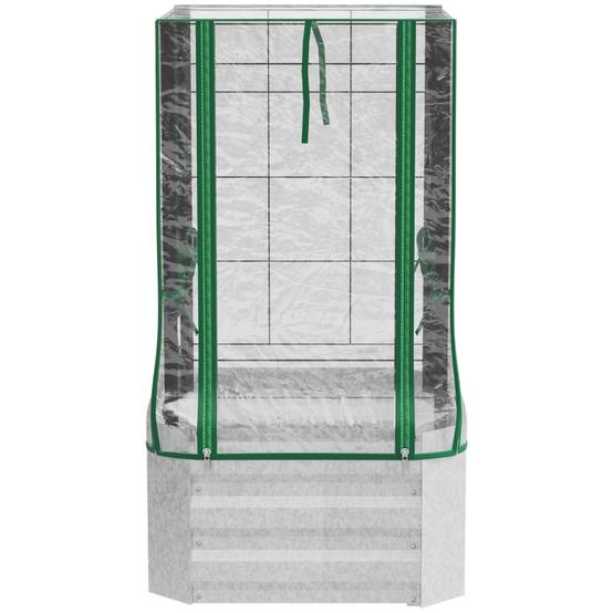 Carré Potager Surélevé Acier Serre Treillis Jardin Balcon 3en1 53x53x90cm Argent - ComfortXL Outdoor Living - Image 7