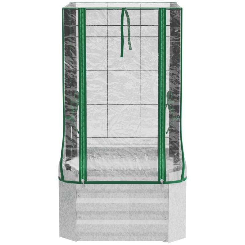 Carré Potager Surélevé Acier Serre Treillis Jardin Balcon 3en1 53x53x90cm Argent - ComfortXL Outdoor Living - Image 7