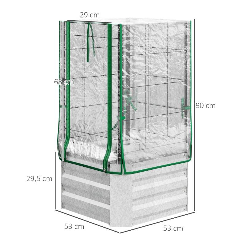 Carré Potager Surélevé Acier Serre Treillis Jardin Balcon 3en1 53x53x90cm Argent - ComfortXL Outdoor Living - Image 3