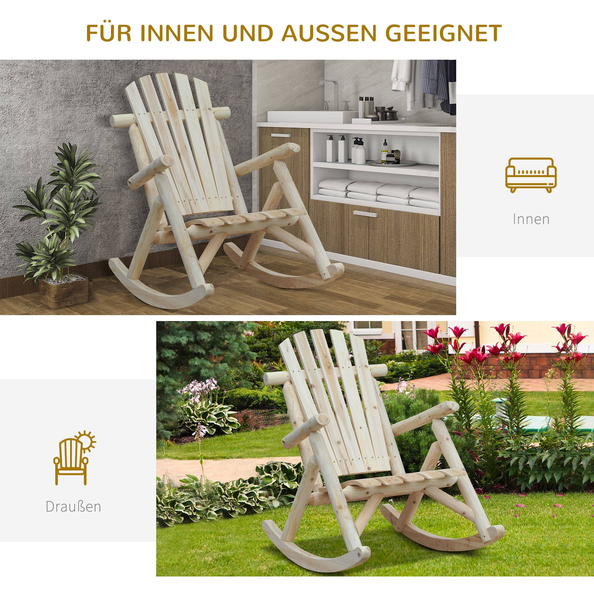 Fauteuil à bascule bois de sapin naturel 96 x 66 x 98 cm - PANGIVO - Image 9