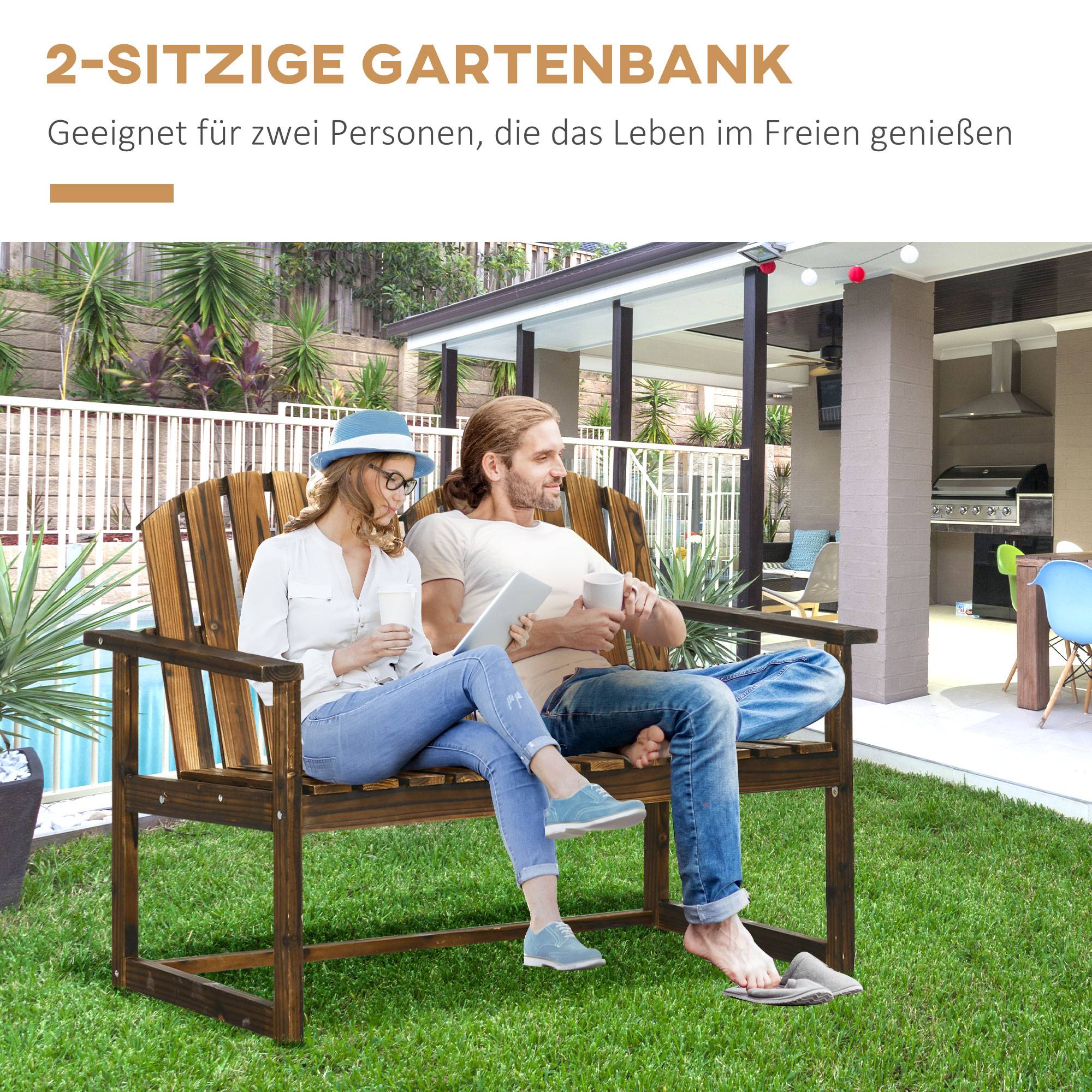 ComfortXL - Banc de jardin 2 places bois de sapin carbonisé 114 x 63 x 86 cm style rustique extérieur charge 240 kg - Image 5