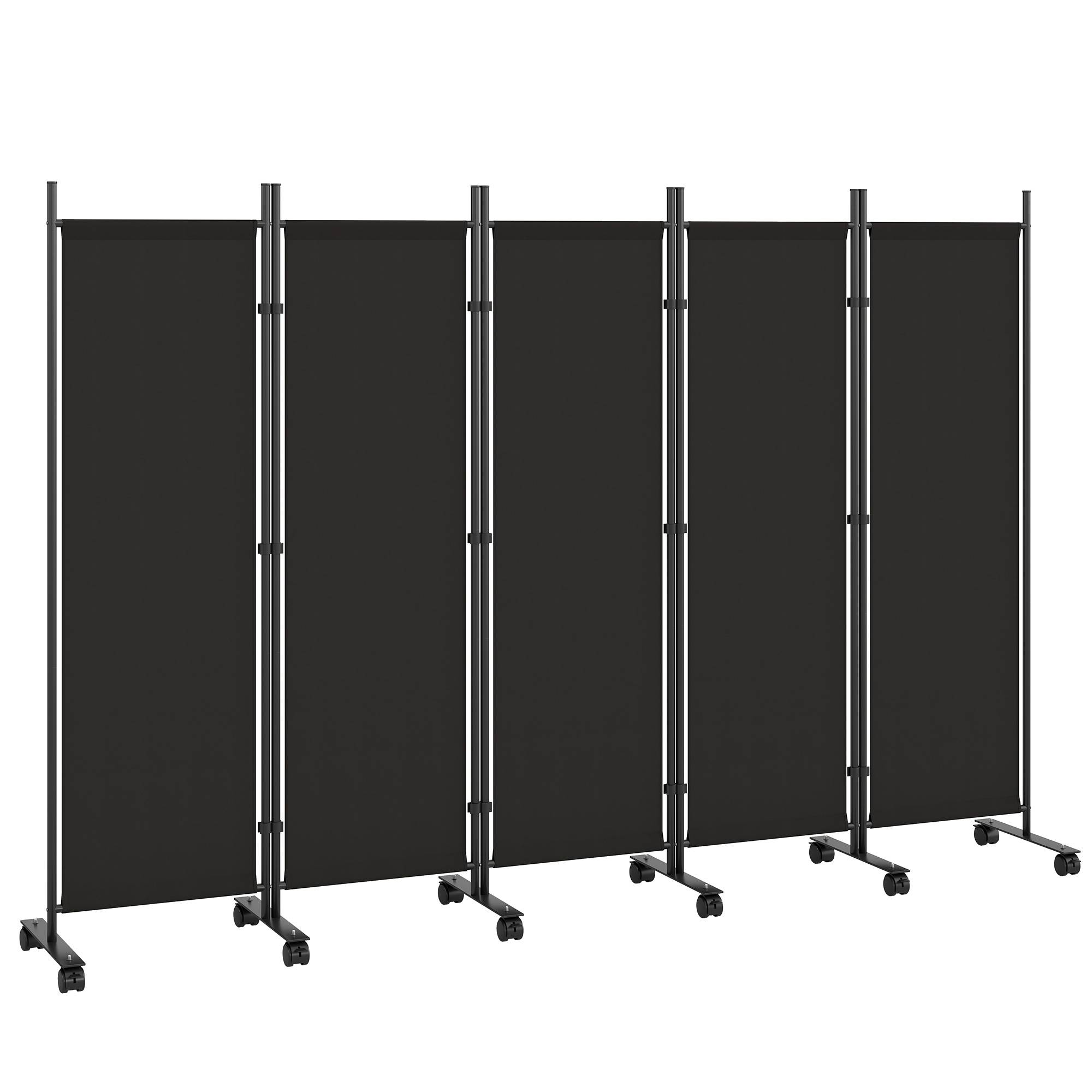 Paravent pliable à 5 panneaux sur 12 roulettes (252 x 170 cm) – Configuration modulable – Noir - Image 1