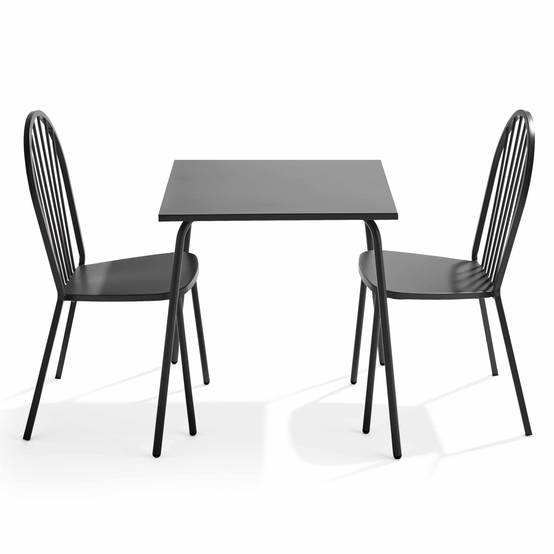 Oviala - Ensemble table de jardin bistrot et 2 chaises en acier gris Palavas - Oviala - Image 1