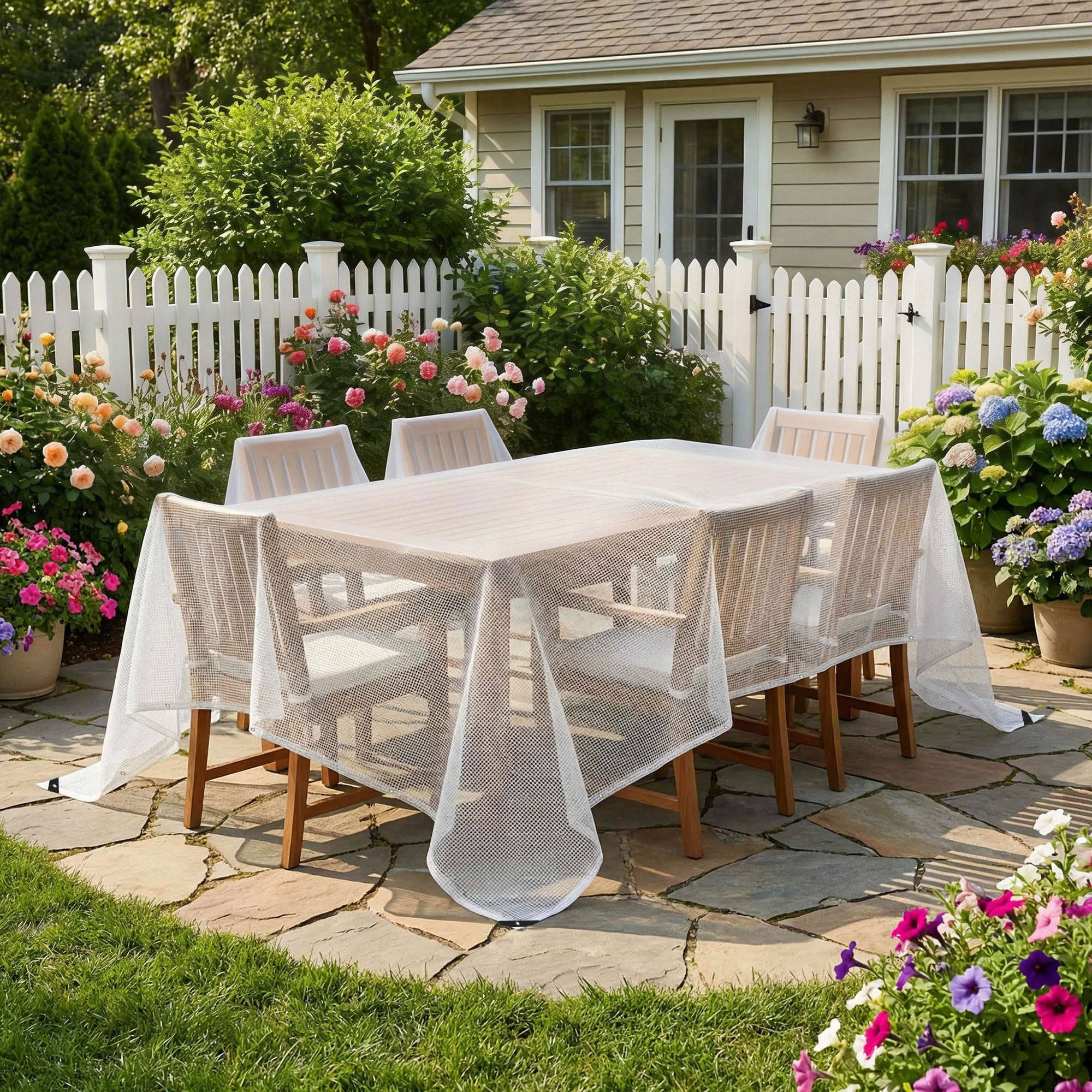 ComfortXL - Bâche de protection en polyéthylène blanc 6 x 4 m imperméable pour meubles de jardin et bois avec 20 œillets - Image 6