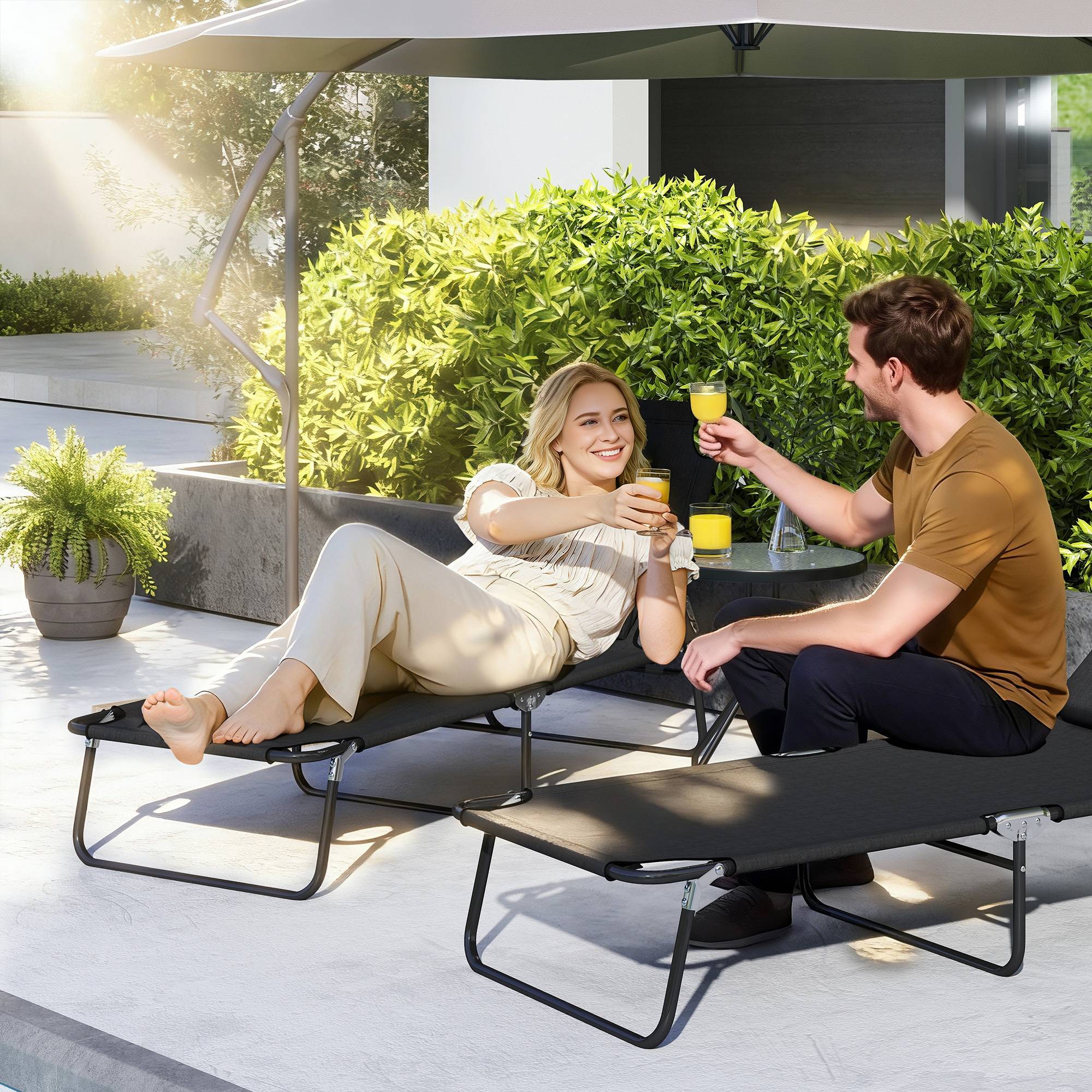 Sans Marque - Chaise longue pliante avec ouverture pour le visage et coussins, en acier et tissu Oxford - Image 2