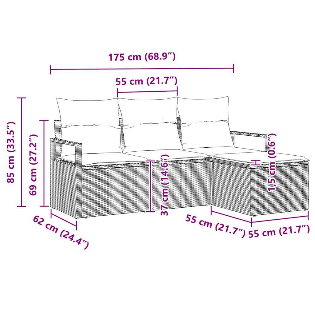 Vidaxl - Ensemble de Canapés avec coussin 4 pcs Gris polyrotin vidaXL 3354998 - Image 3