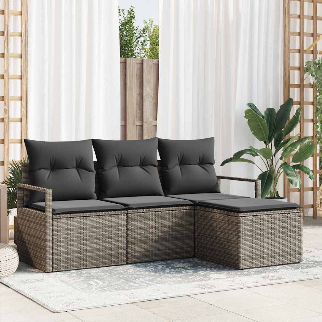 Vidaxl - Ensemble de Canapés avec coussin 4 pcs Gris polyrotin vidaXL 3354998 - Image 1
