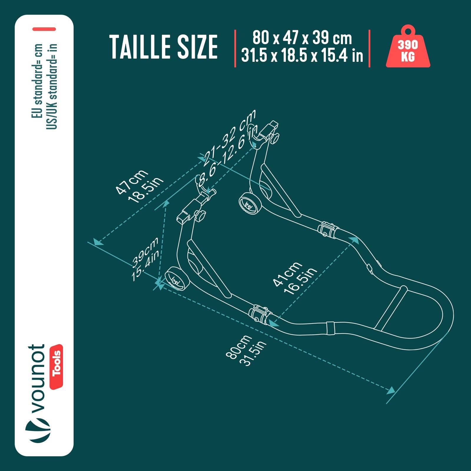 Vounot - Bequille Moto roue arriere charge max 390 kg acier Rouge - Image 3