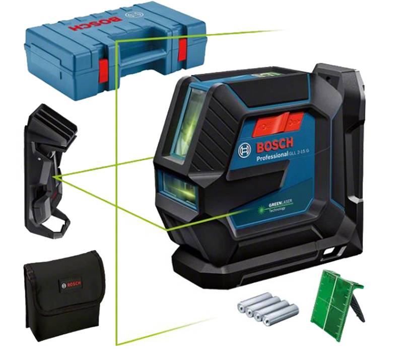 Bosch - Laser vert 2 lignes 4x1,5V GLL 2-15 G + support LB + pince DK 10 C en coffret standard - BOSCH - 0601063W02 - Image 1