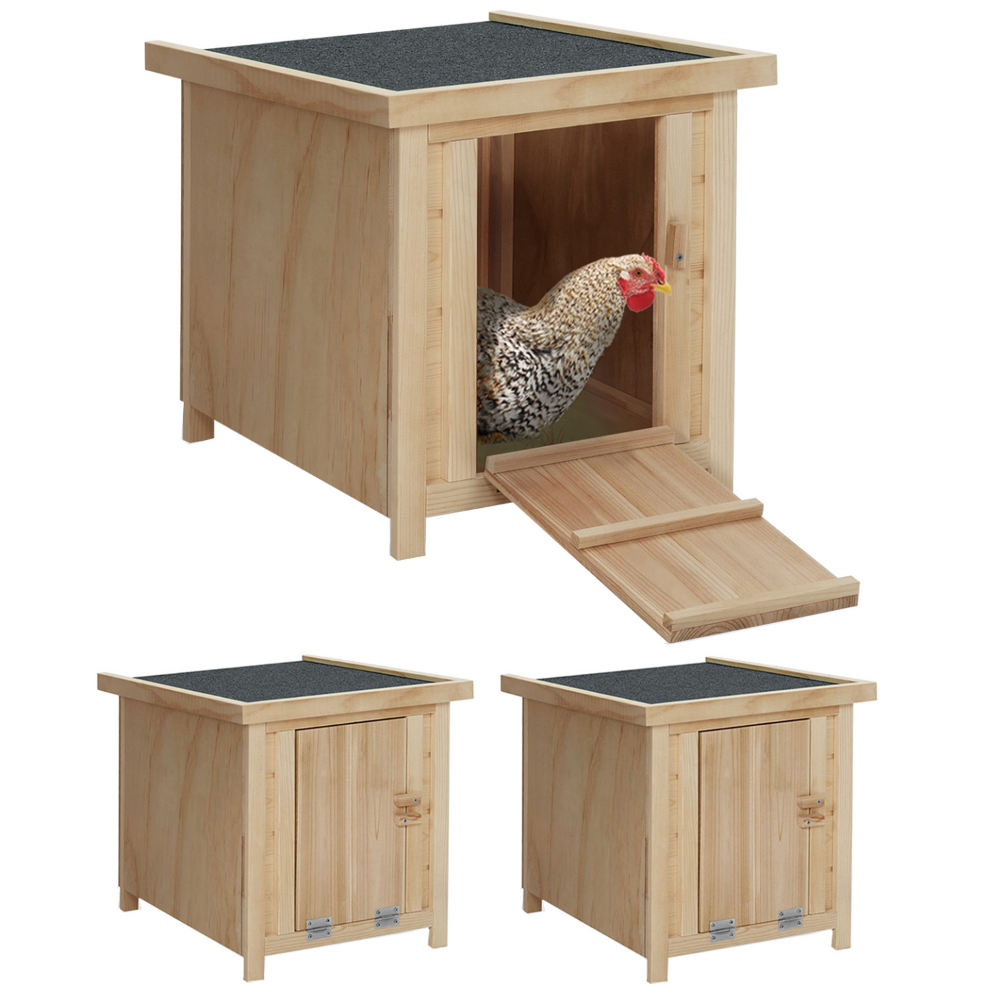 IDMARKET - Lot de 3 clapiers en bois pondoirs pour poules nichoirs avec fond - Image 2