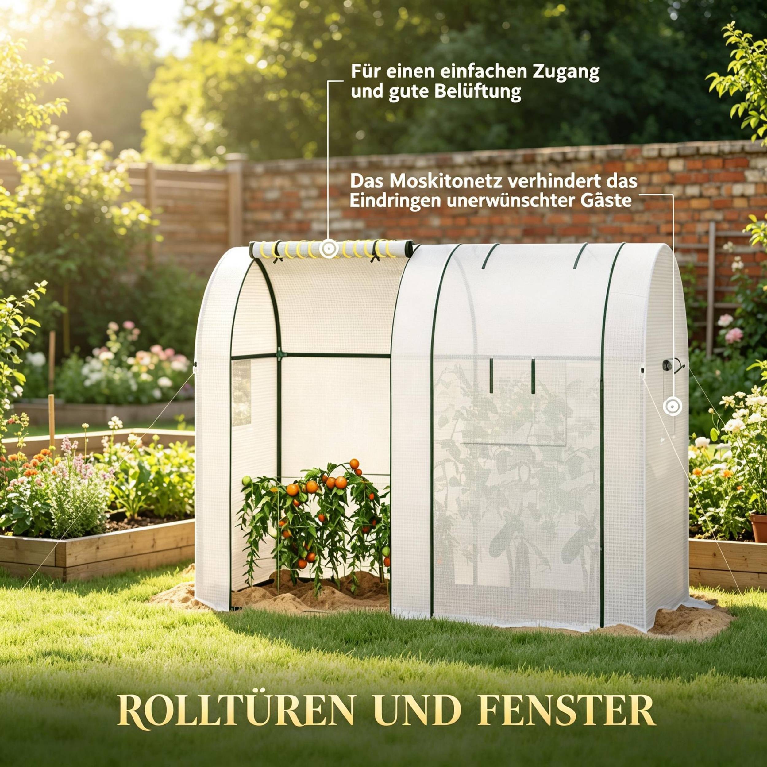 ComfortXL - Serre à tomates PE acier 135 g/m² 185 x 94 x 150 cm blanche potager 2 portes 4 fenêtres protection renforcée - Image 5