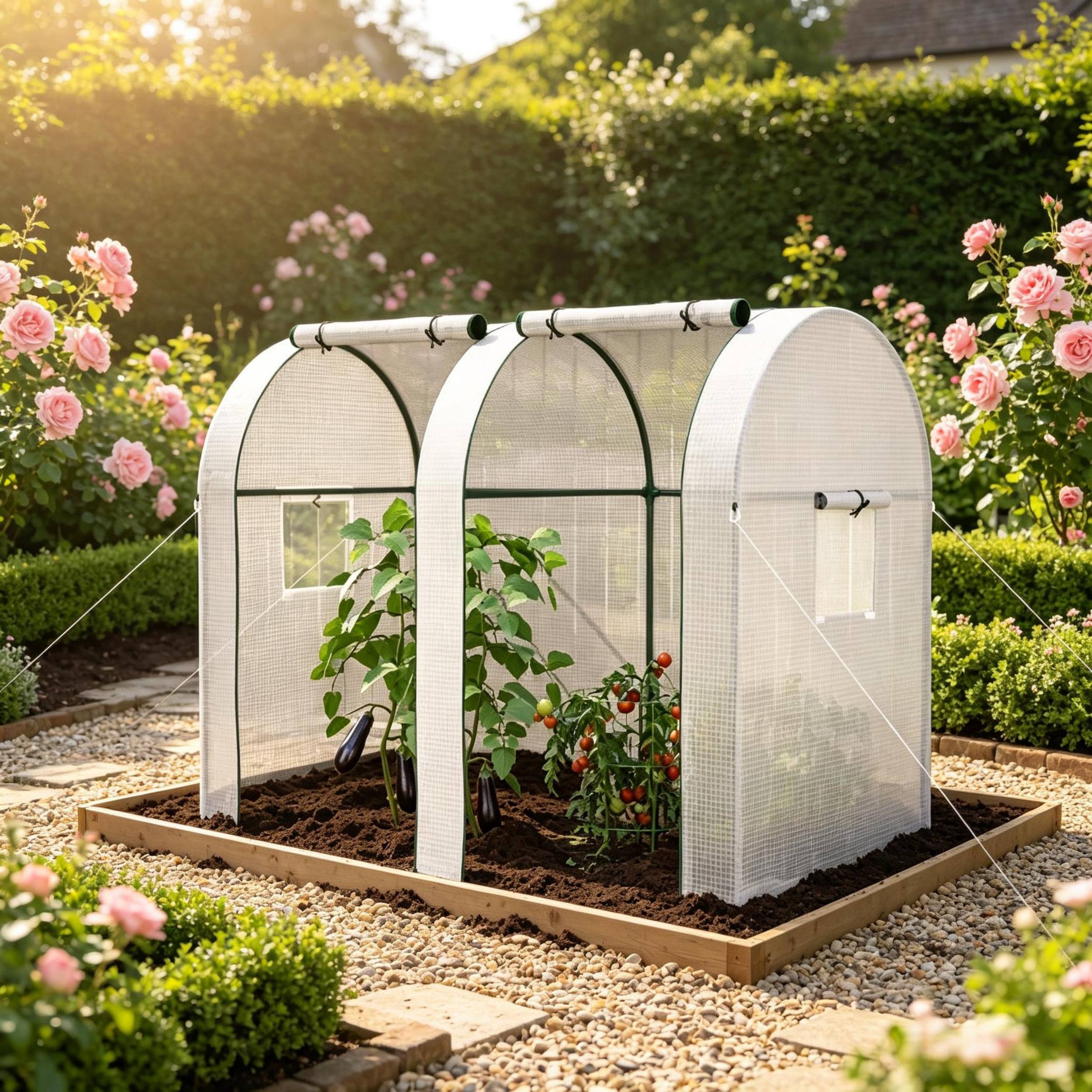 ComfortXL - Serre à tomates PE acier 135 g/m² 185 x 94 x 150 cm blanche potager 2 portes 4 fenêtres protection renforcée - Image 1