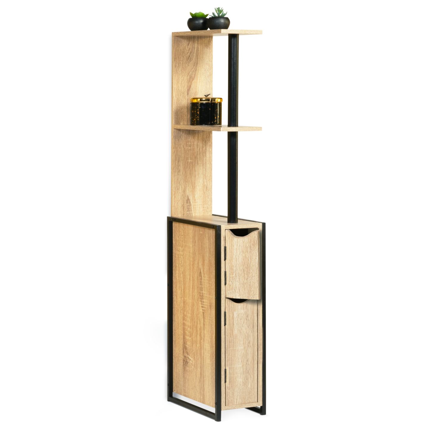 Meuble WC 2 portes DETROIT avec étagères design industriel - Image 4