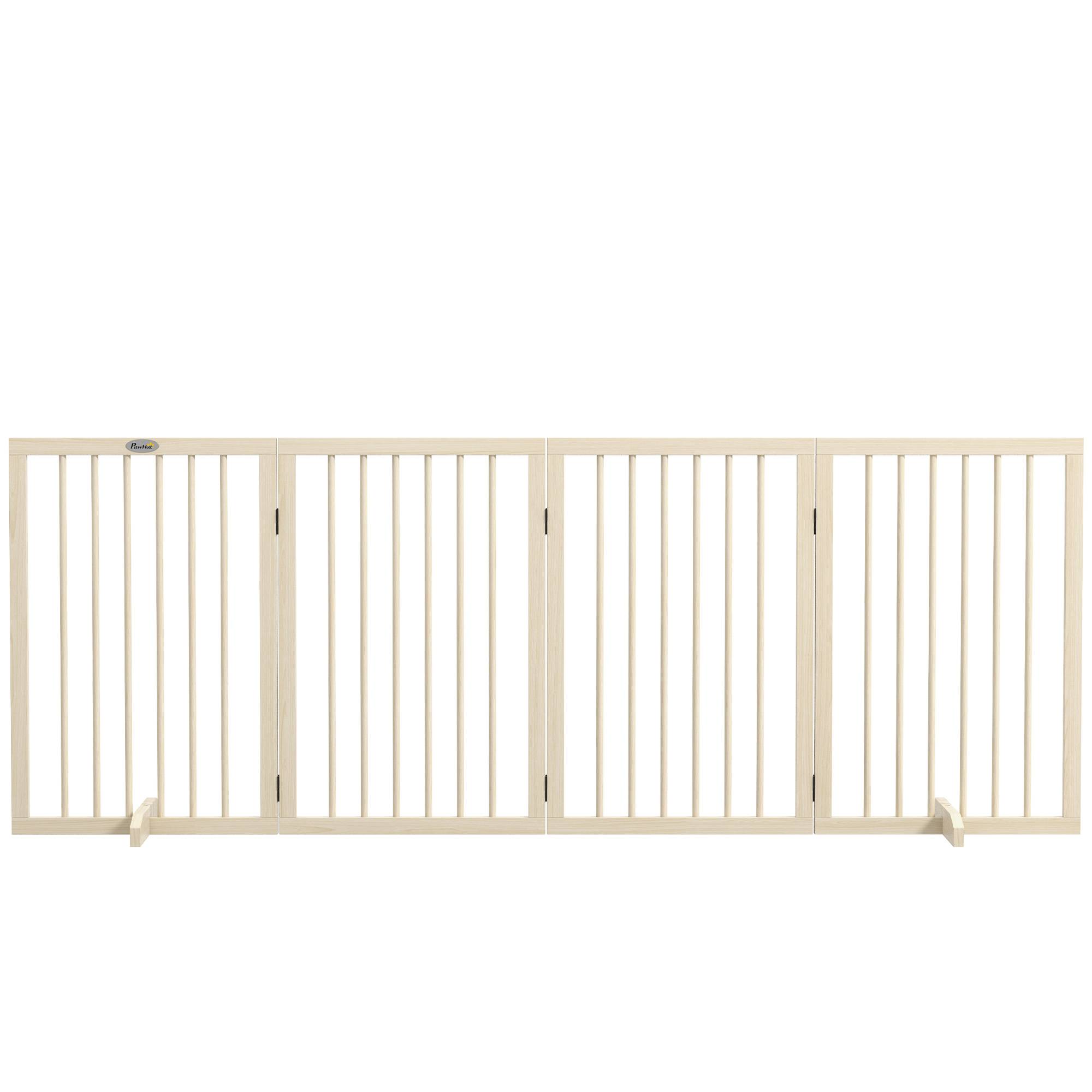 Barrière modulable bois massif animaux intérieur 4 panneaux pliables 206x76cm naturel - ComfortXL Outdoor Living - Image 2