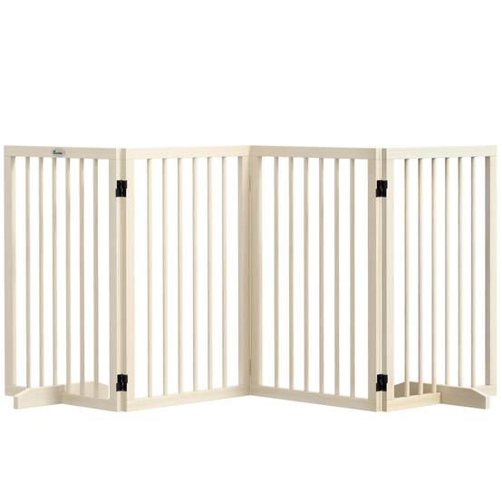 Barrière modulable bois massif animaux intérieur 4 panneaux pliables 206x76cm naturel - ComfortXL Outdoor Living - Image 1