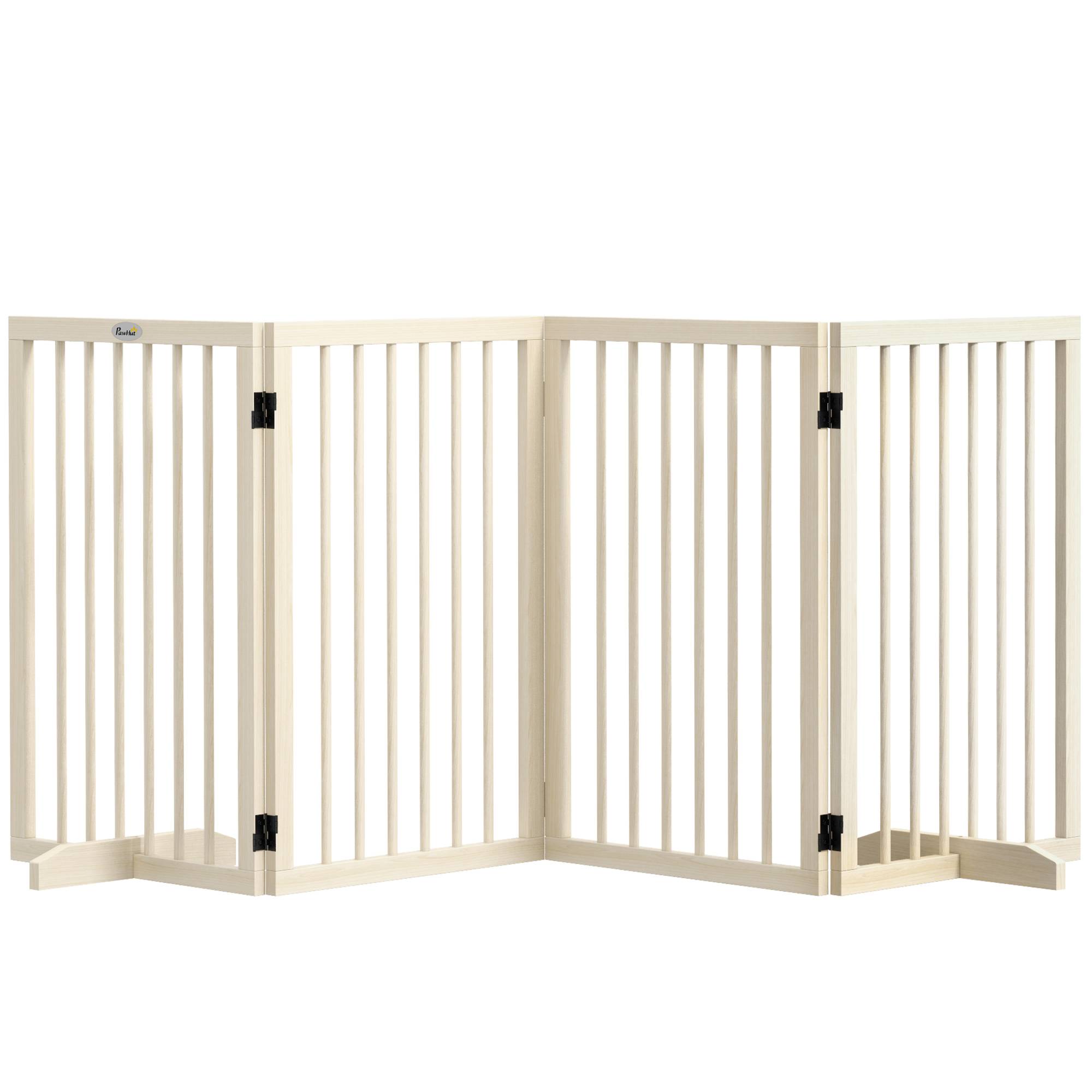 Barrière modulable bois massif animaux intérieur 4 panneaux pliables 206x76cm naturel - ComfortXL Outdoor Living - Image 1