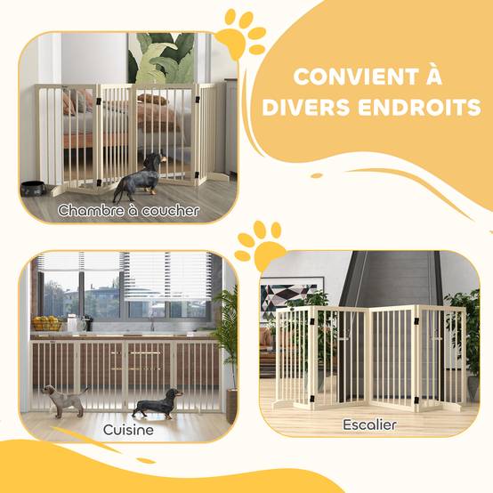 Barrière modulable bois massif animaux intérieur 4 panneaux pliables 206x76cm naturel - ComfortXL Outdoor Living - Image 6