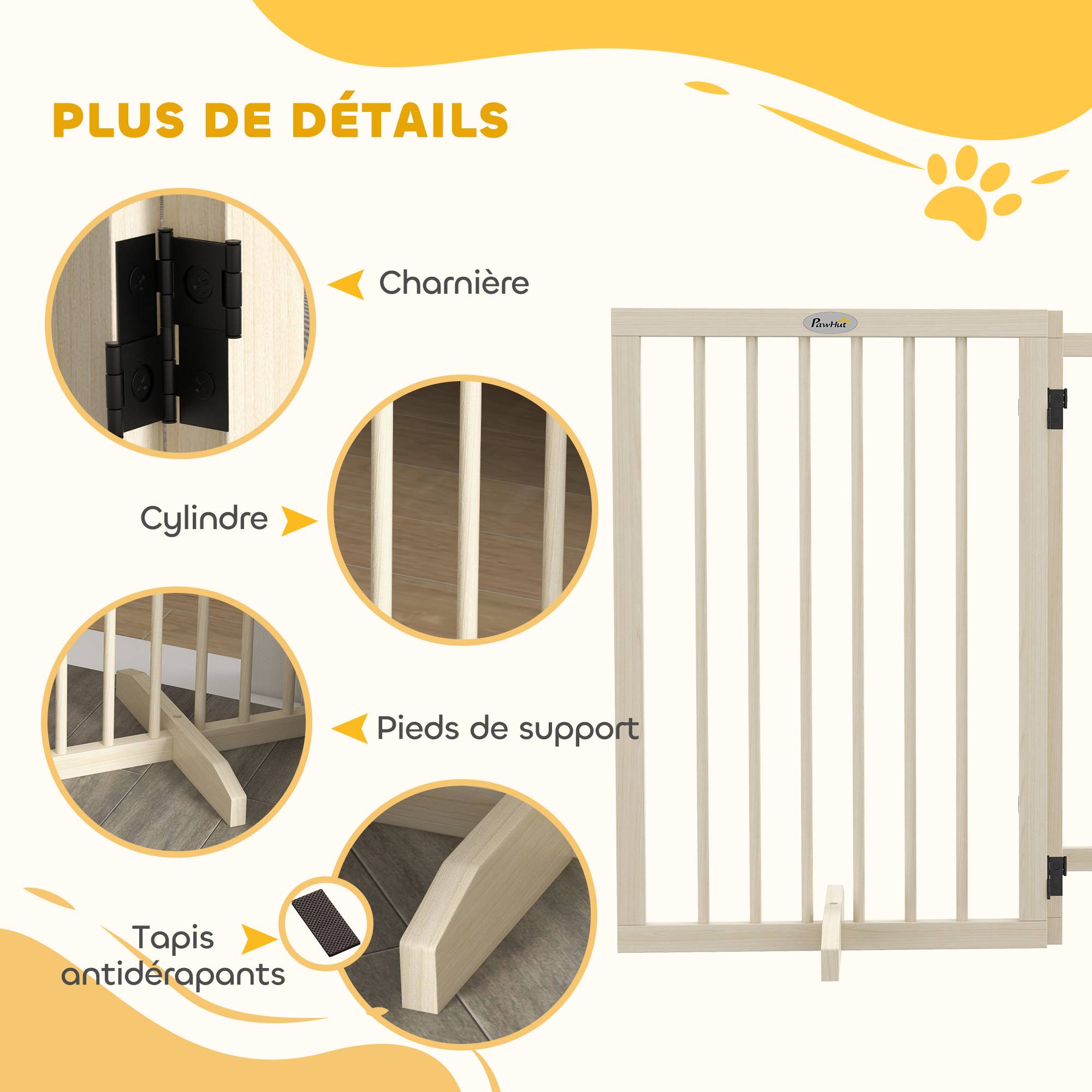 Barrière modulable bois massif animaux intérieur 4 panneaux pliables 206x76cm naturel - ComfortXL Outdoor Living - Image 9