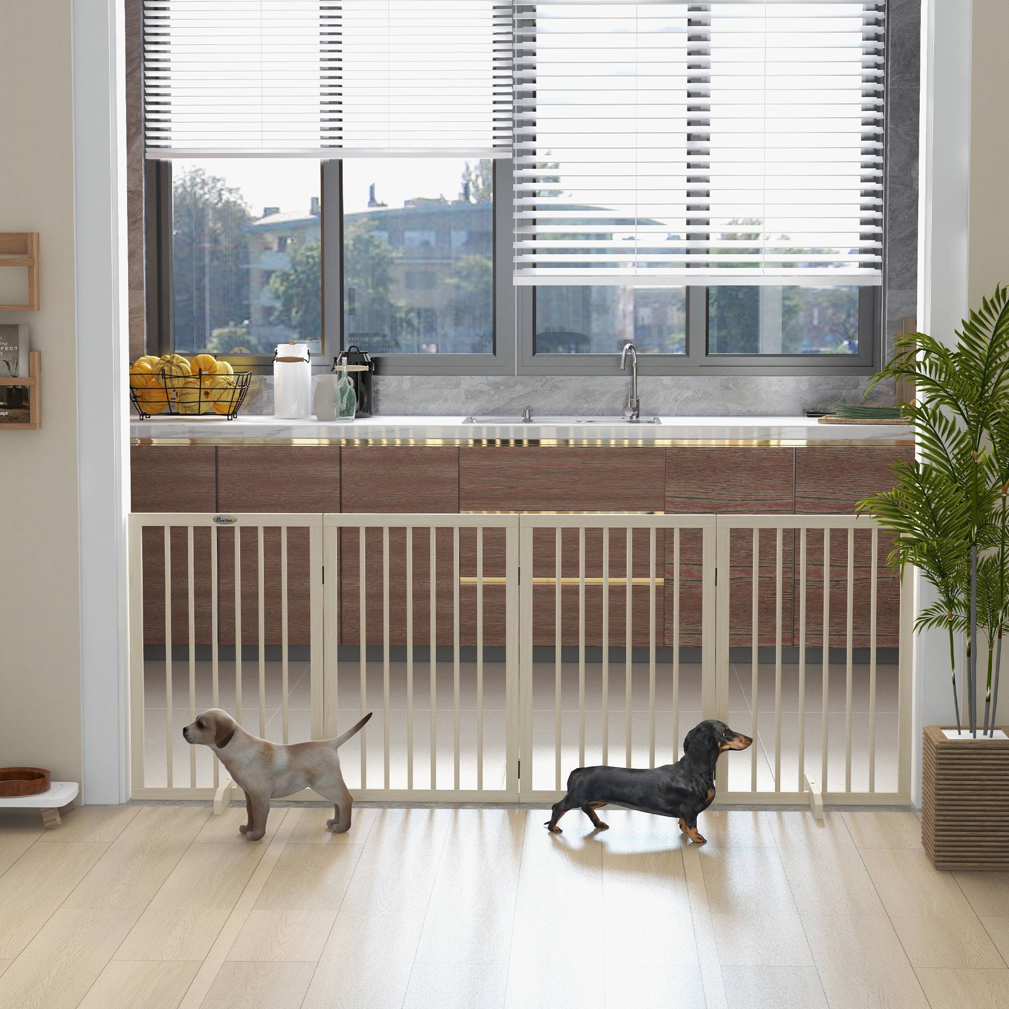Barrière modulable bois massif animaux intérieur 4 panneaux pliables 206x76cm naturel - ComfortXL Outdoor Living - Image 4