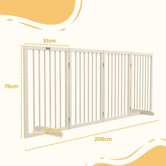Barrière modulable bois massif animaux intérieur 4 panneaux pliables 206x76cm naturel - ComfortXL Outdoor Living - Image 5