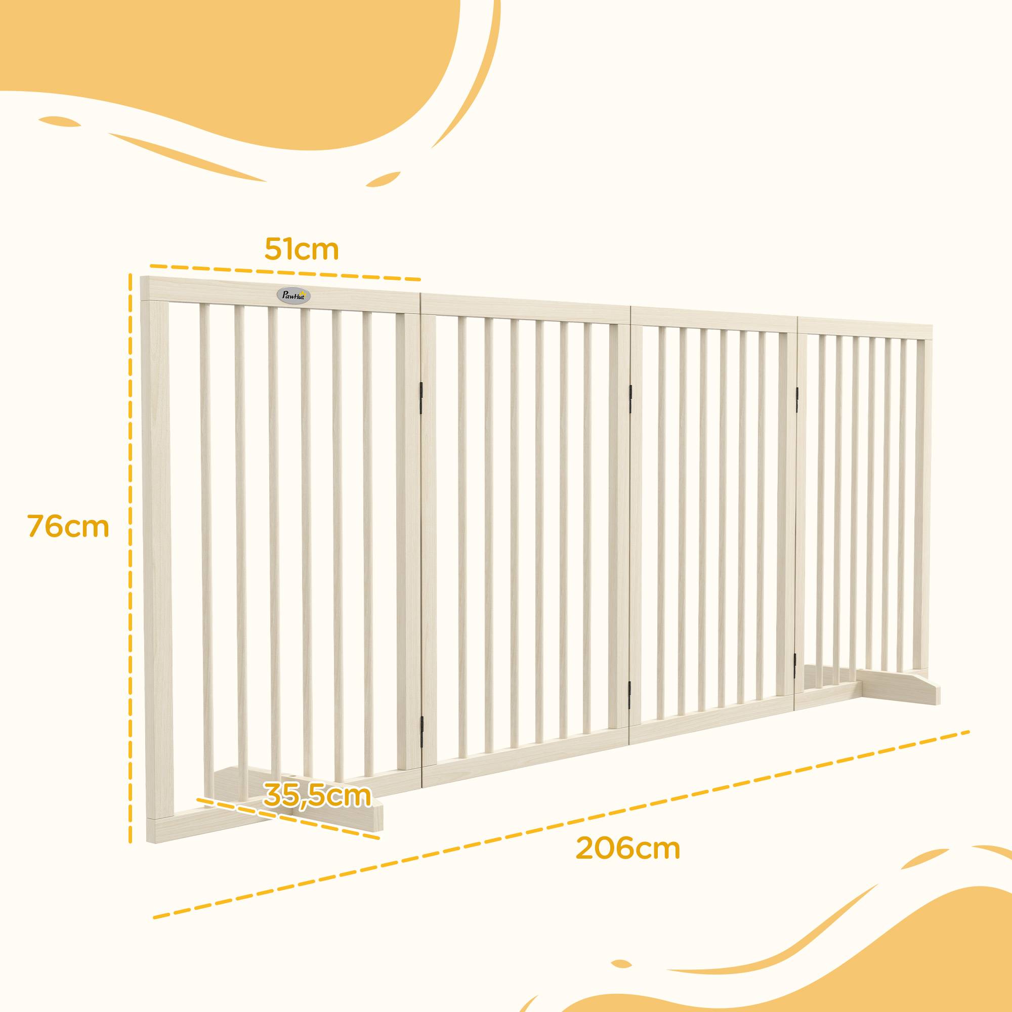 Barrière modulable bois massif animaux intérieur 4 panneaux pliables 206x76cm naturel - ComfortXL Outdoor Living - Image 5
