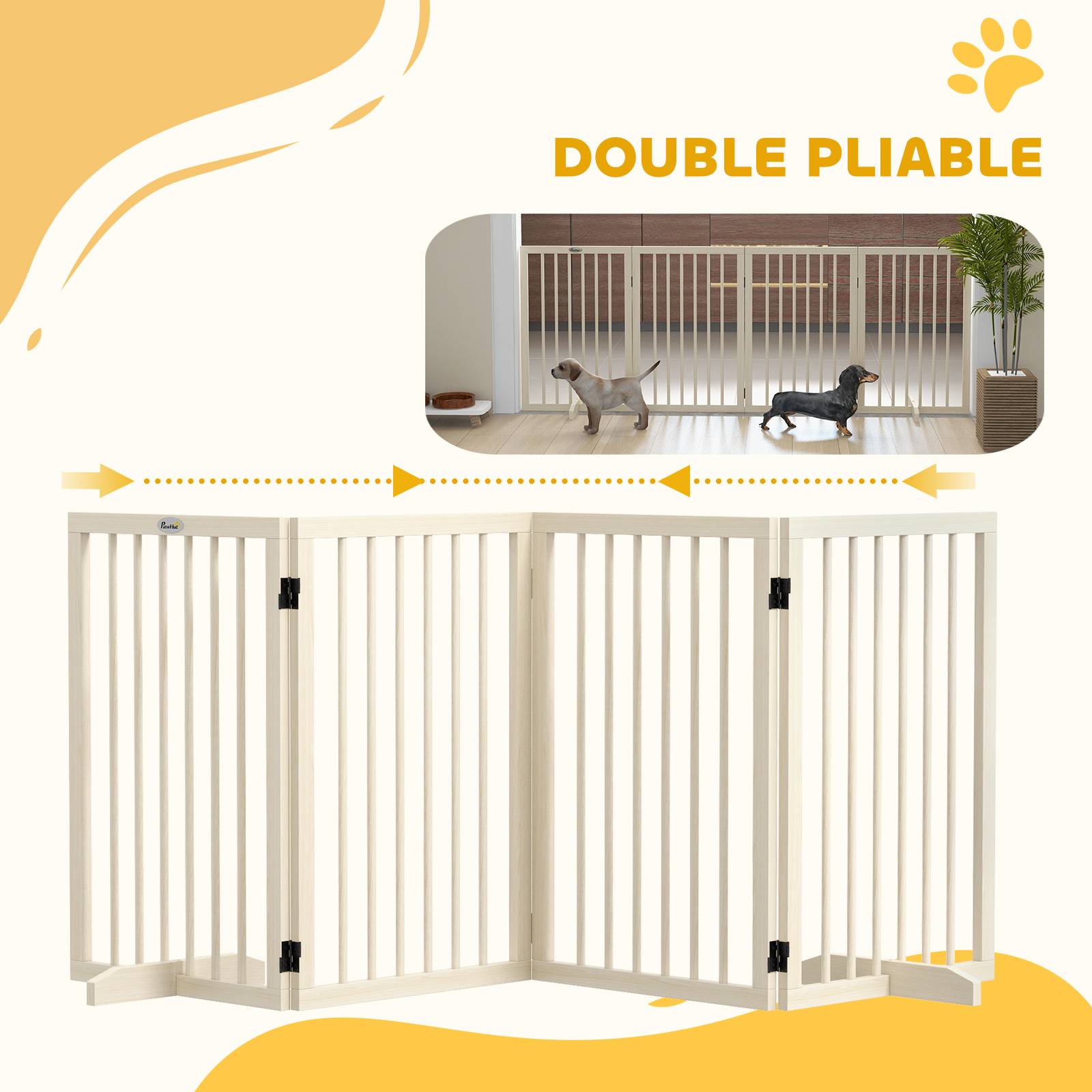 Barrière modulable bois massif animaux intérieur 4 panneaux pliables 206x76cm naturel - ComfortXL Outdoor Living - Image 7