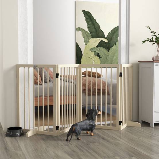 Barrière modulable bois massif animaux intérieur 4 panneaux pliables 206x76cm naturel - ComfortXL Outdoor Living - Image 3