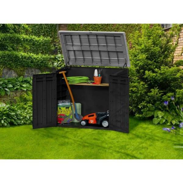 Sans Marque - Coffre de rangement extérieur KETER en résine 1200 litres Noir et gris - Range Poubelles ou vélo - Image 3