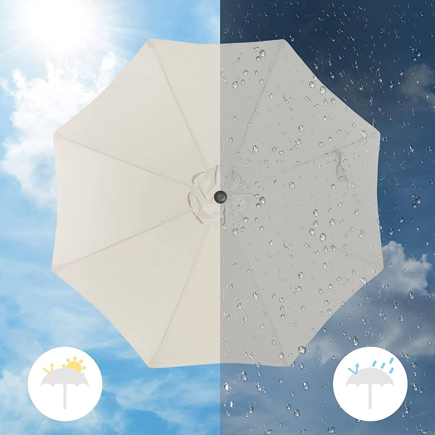 Helloshop26 - Parasol de jardin diamètre 2,7 m ombrelle protection UPS 50+ toile polyester octogonale inclinable manivelle balcon terrasse piscine plage sans socle - Image 3