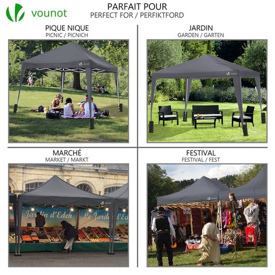 VOUNOT® Tonnelle de jardin 3x3m pliable avec sac de transport gris - Image 2