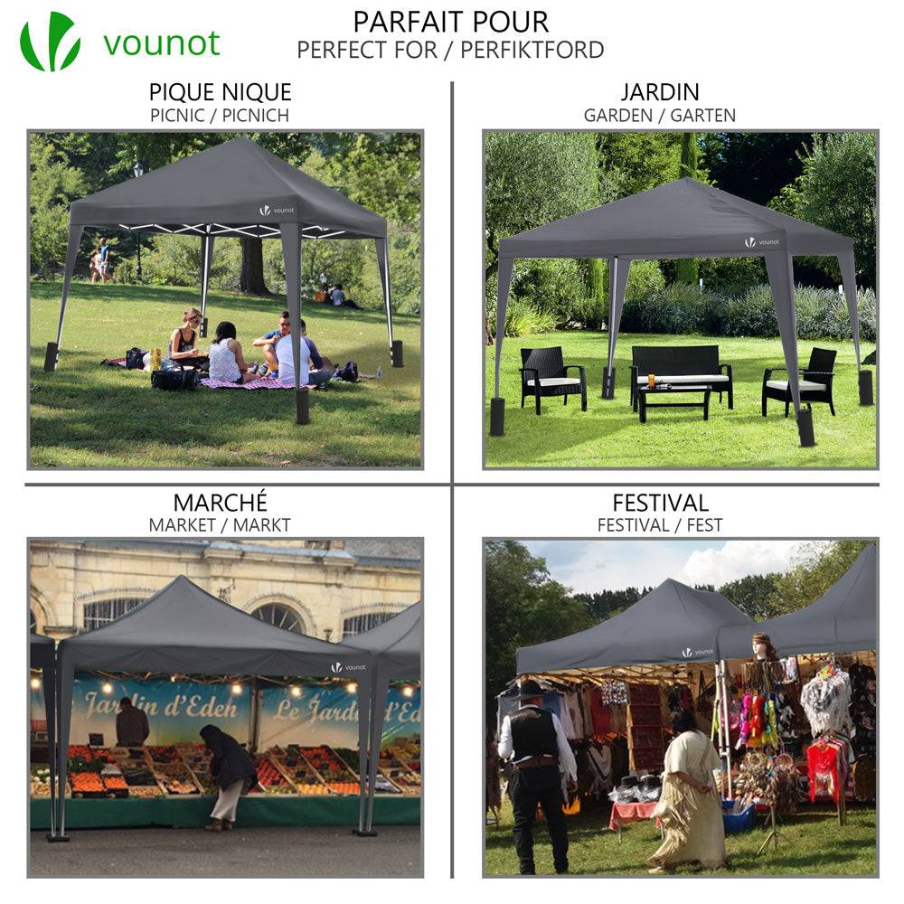 VOUNOT® Tonnelle de jardin 3x3m pliable avec sac de transport gris - Image 2