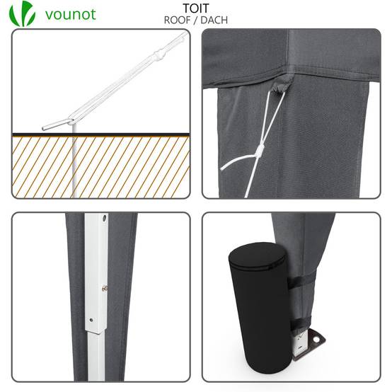 VOUNOT® Tonnelle de jardin 3x3m pliable avec sac de transport gris - Image 6