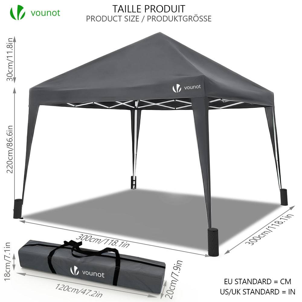 VOUNOT® Tonnelle de jardin 3x3m pliable avec sac de transport gris - Image 5