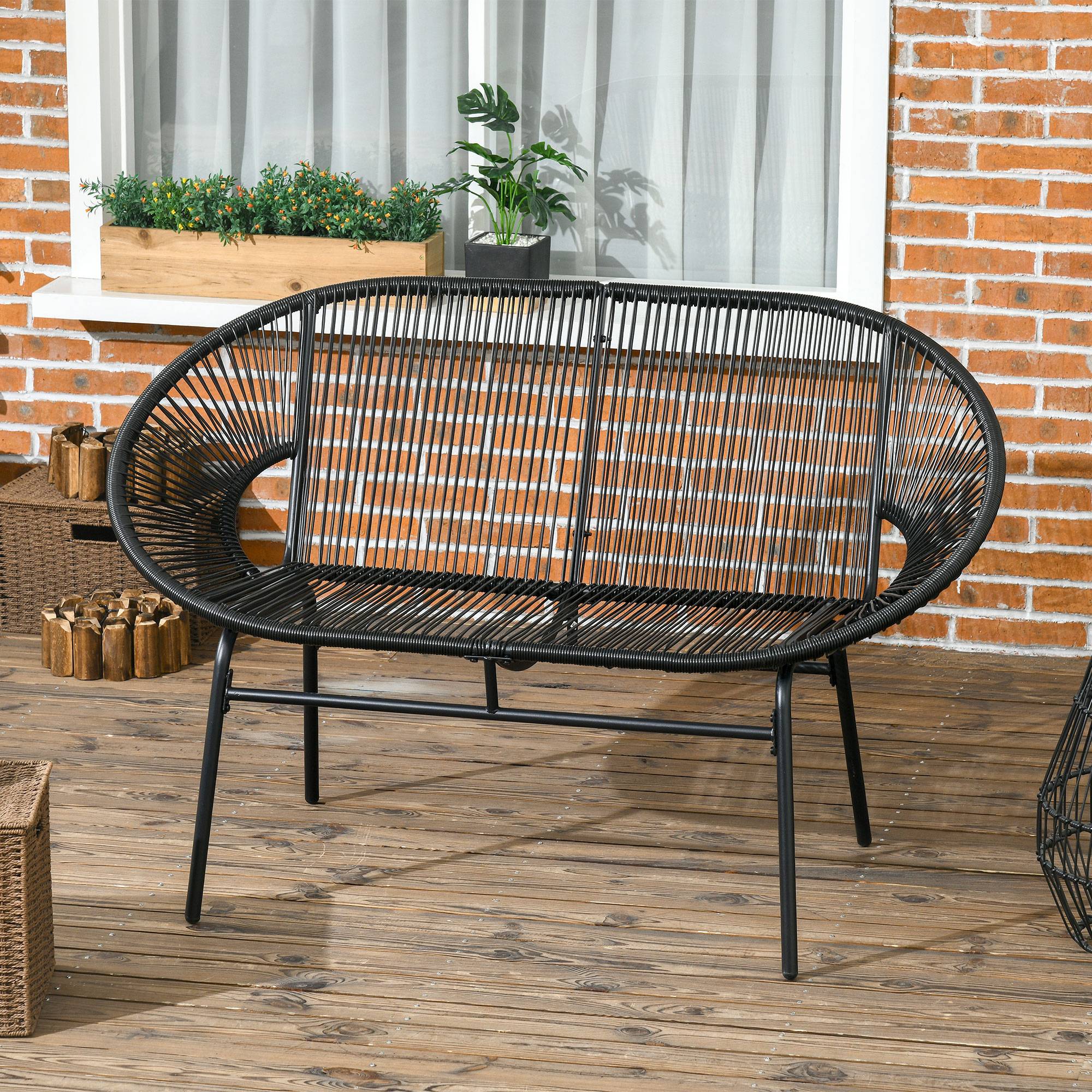 PANGIVO - Banc de jardin résine tressée noir 132 x 72 x 83 cm - PANGIVO - Image 2