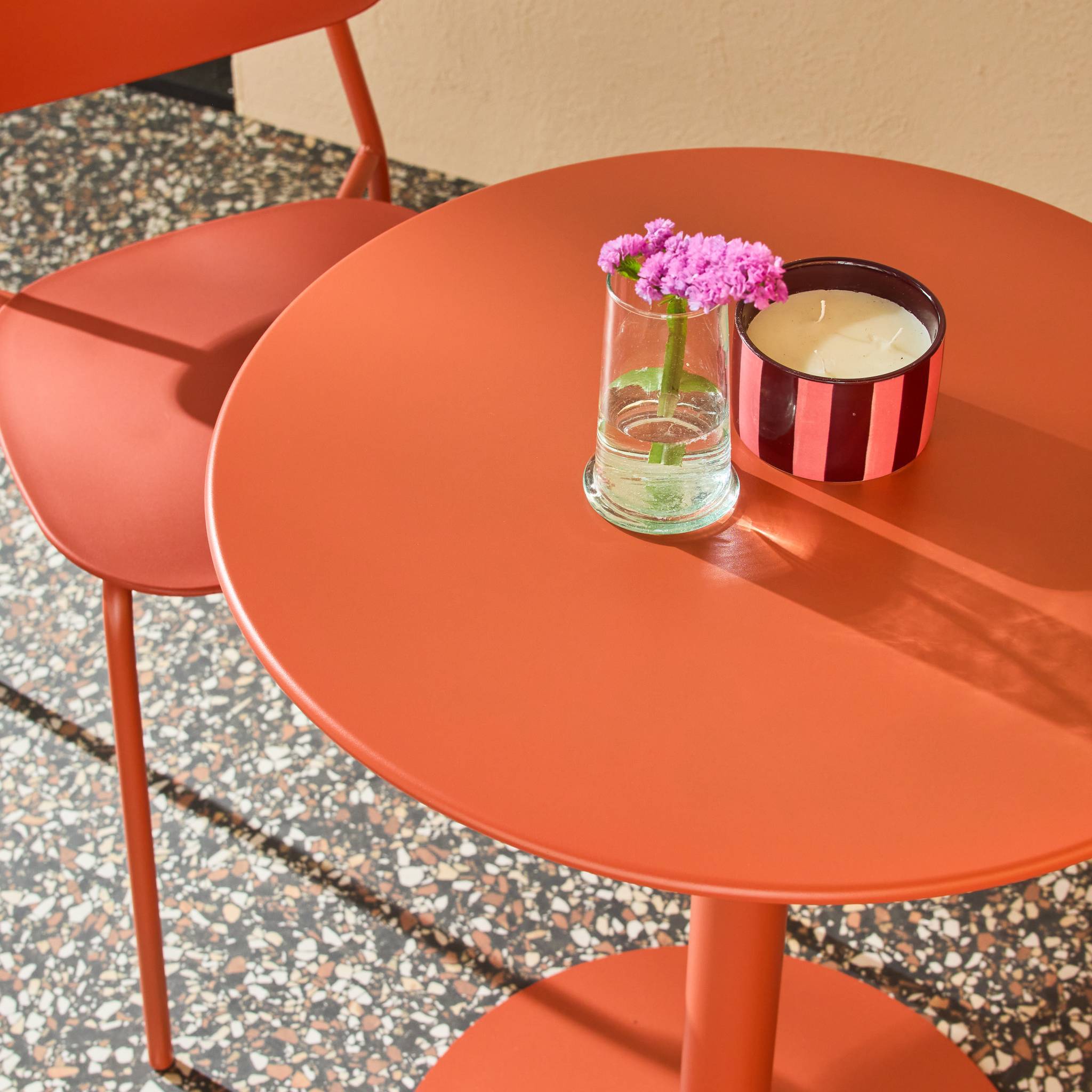 Table de jardin bistrot ronde acier + 2 assises Ø60cm terracotta - Orea ...