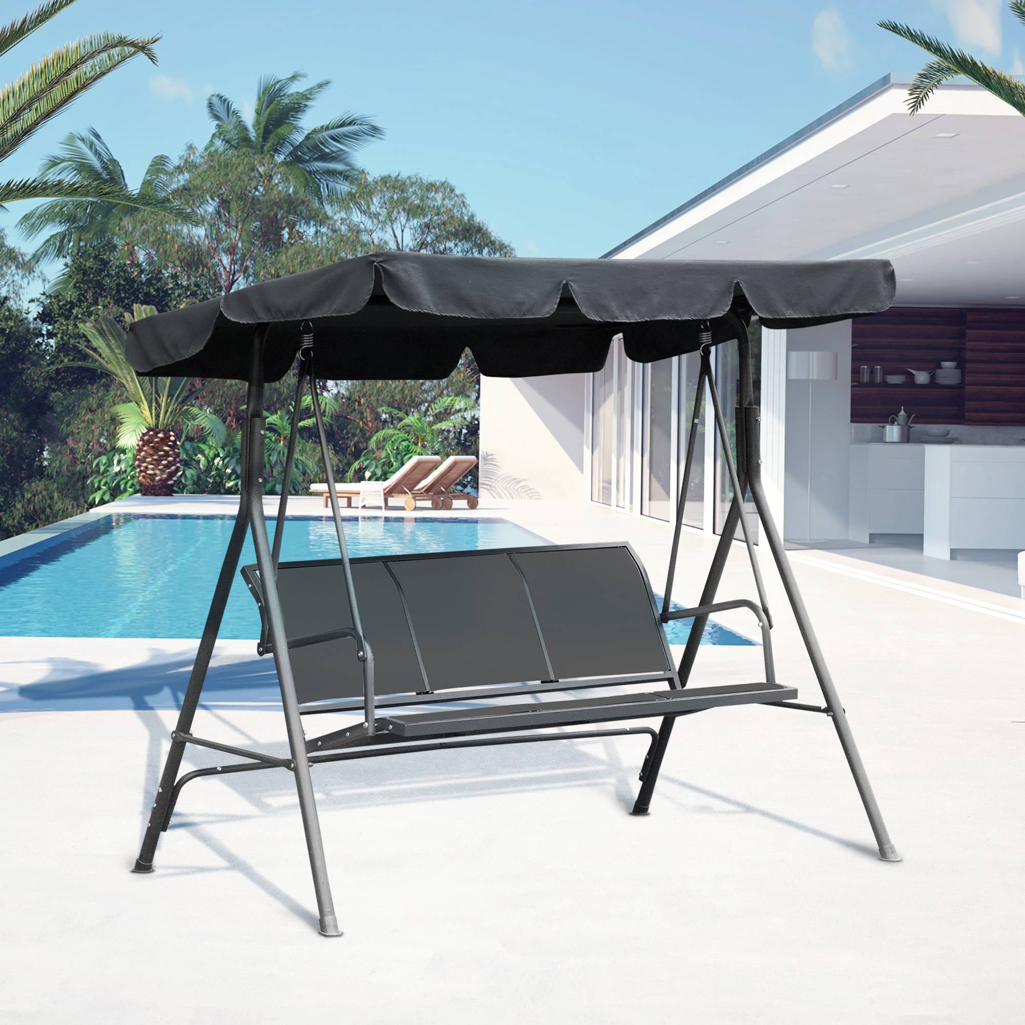 Outsunny - Balancelle de jardin 3 places grand confort toit imperméabilisé inclinaison réglable assise et dossier ergonomique acier textilène gris - Outsunny - Image 2