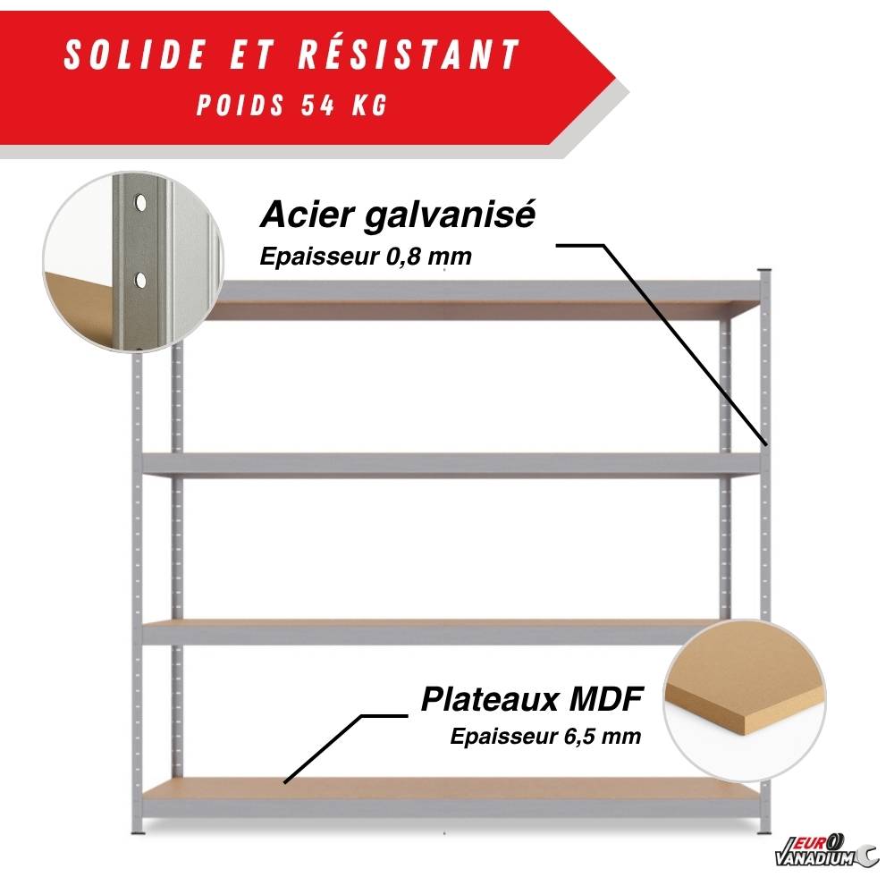 Rack étagère de rangement pour entrepôt, garage et atelier - Capacité 1400 kg - 2 M x 2,37 M - Image 3