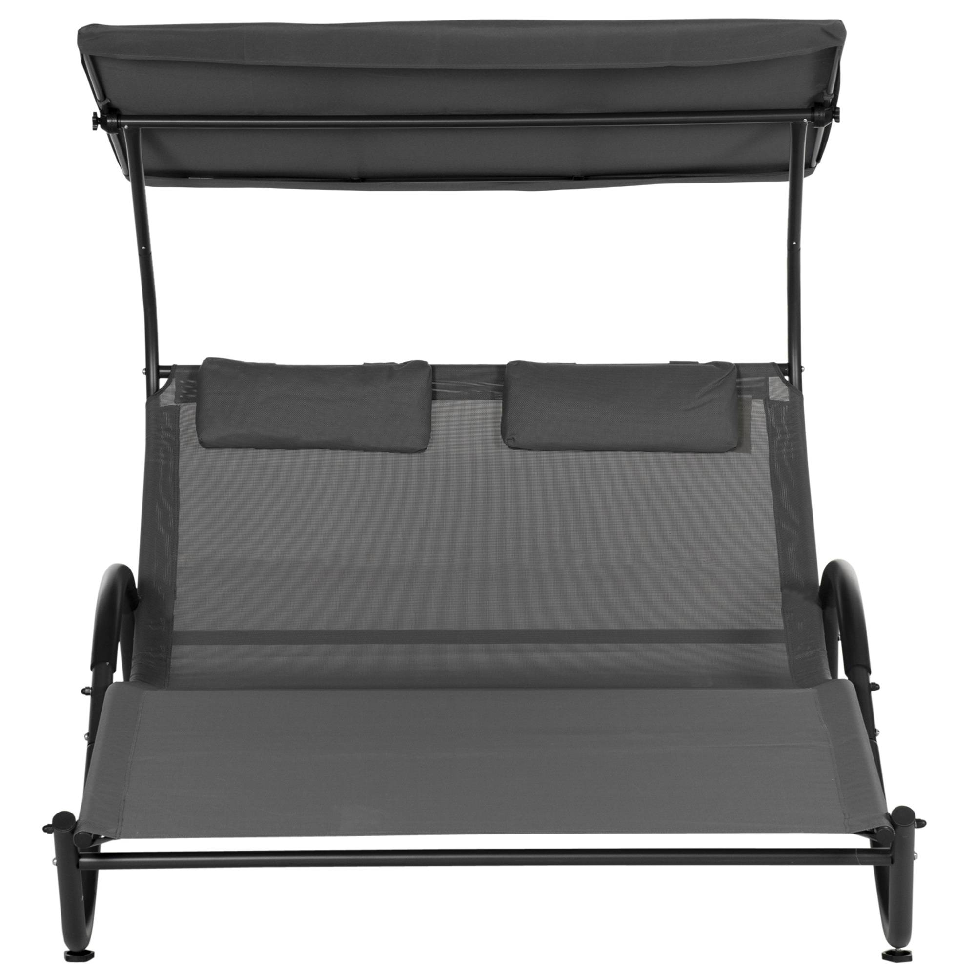 Outsunny - Bain de soleil 2 places lit de jardin design contemporain auvent réglable roulettes tétières acier époxy polyester gris - Outsunny - Image 4