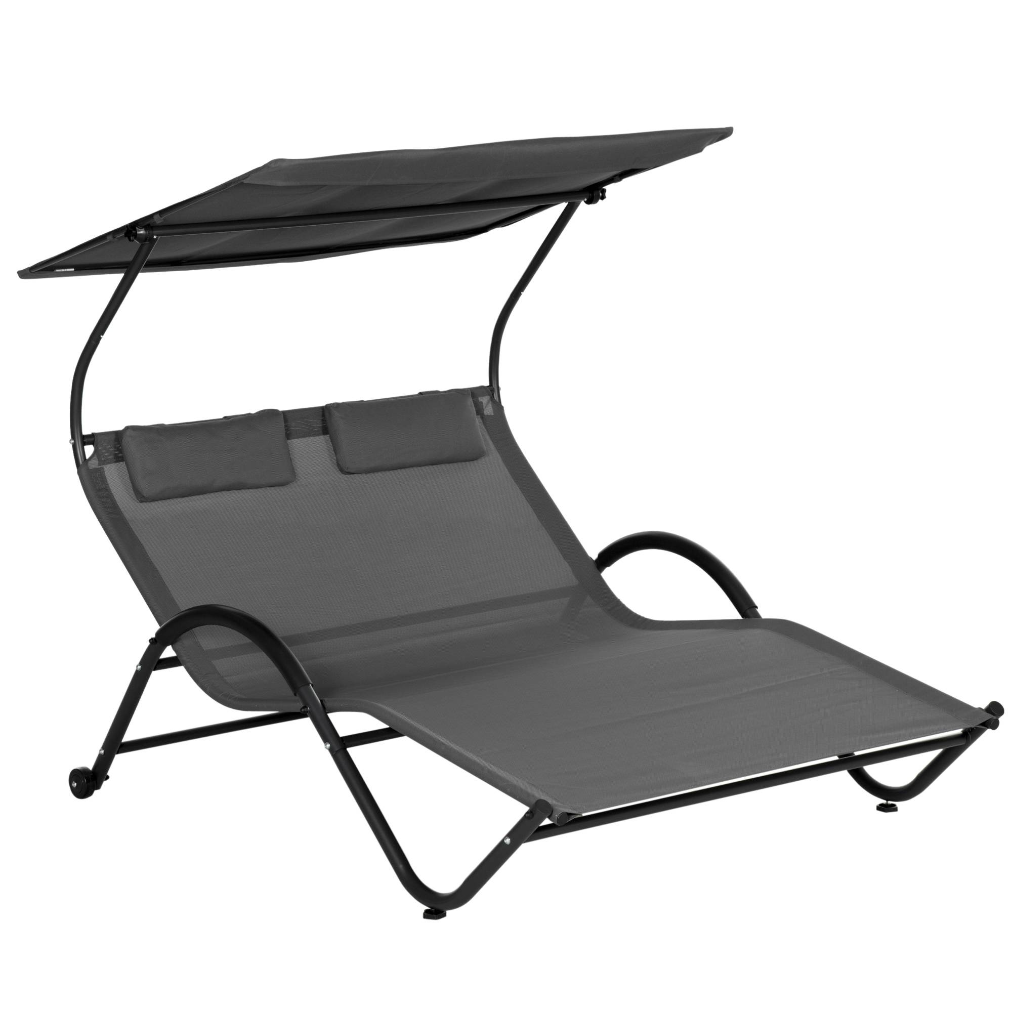 Outsunny - Bain de soleil 2 places lit de jardin design contemporain auvent réglable roulettes tétières acier époxy polyester gris - Outsunny - Image 1