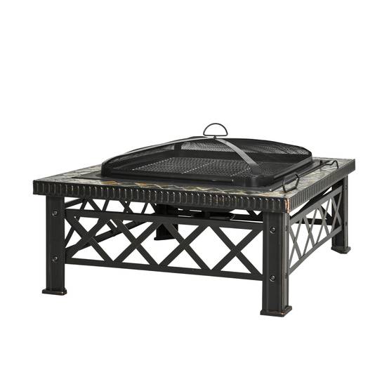 Feuerschale 3-en-1 en métal avec grille et seau à glace, noire, 76 x 76 x 47 cm - PANGIVO - Image 1