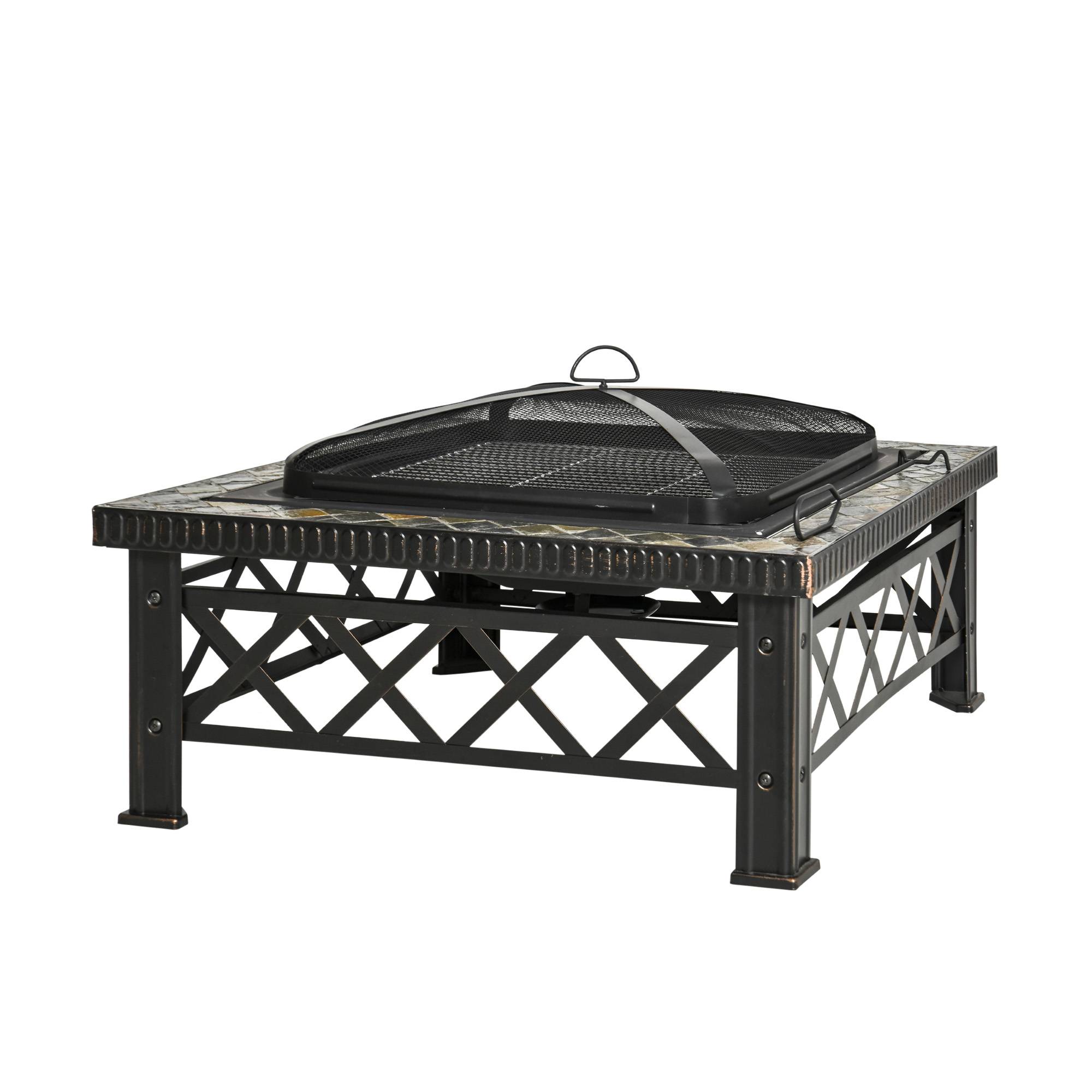 Feuerschale 3-en-1 en métal avec grille et seau à glace, noire, 76 x 76 x 47 cm - PANGIVO - Image 1
