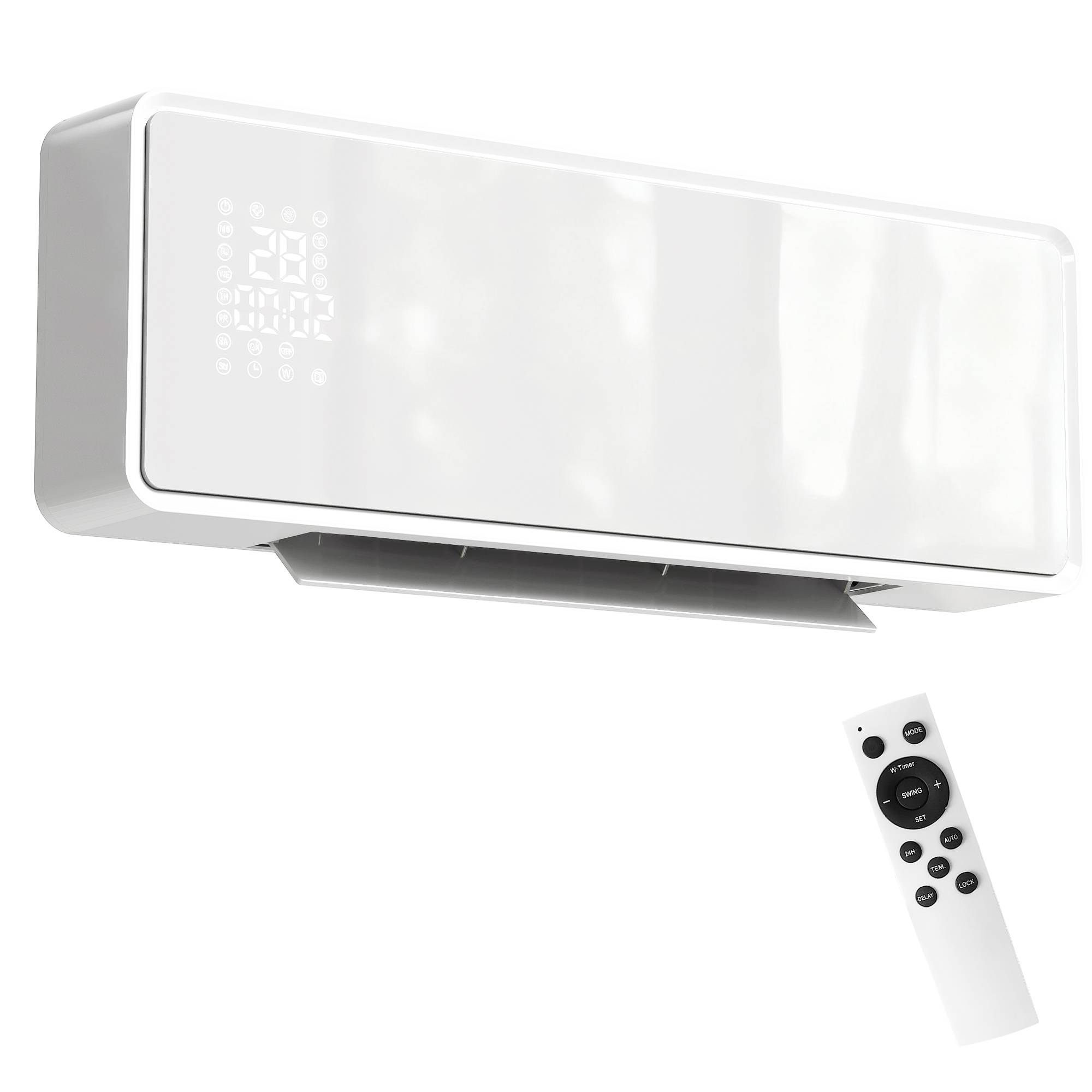 Radiateur mural électrique basse consommation 2000 W avec 3 modes, affichage LED, thermostat, minuterie et panneau en verre - Image 1